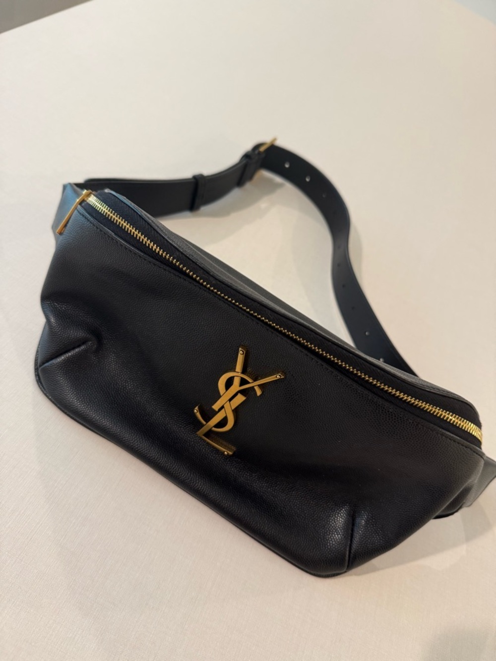 Saint Laurent Black Leather Belt Bag with Gold YSL Hardware